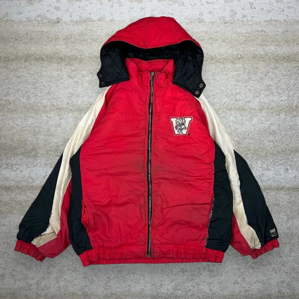 Vintage 90s Wisconsin Badgers Puffer Jacket Youth XL Red Insulated Full Zip